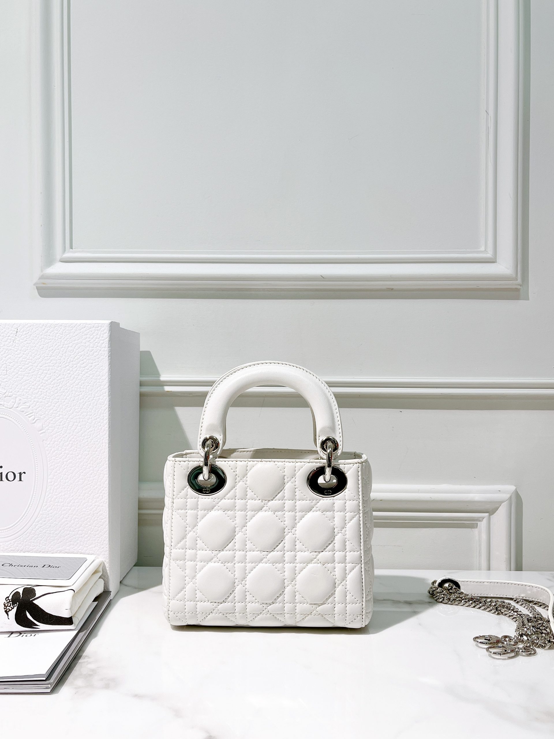 DIOR MINI LADY DIOR, White/Silver - AHLi - Melbourne Second-Hand