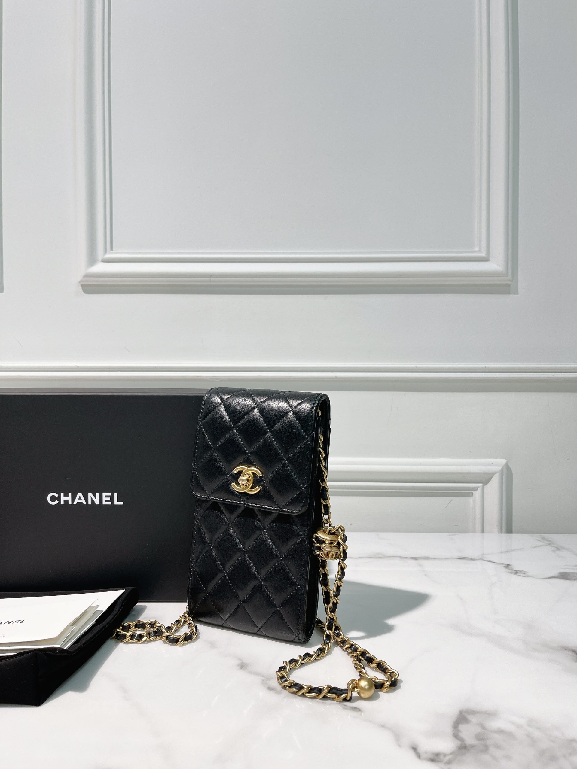CHANEL PHONE BAG, Black/Gold AHLi Melbourne Second-Hand Luxury